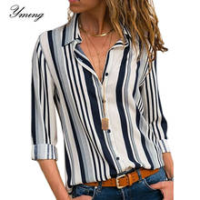 YMING Chiffon Boho Women Blouse Long Sleeve Shirt Turn Down Collar Tops Striped Printed Button Tunic Casual Office Woman Blusas 2024 - buy cheap