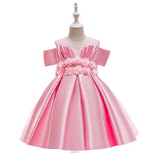 Lindo vestido linha a sem mangas rosa flor feminino vestido de cetim com artesanato flor roupa vestidos 2024 - compre barato