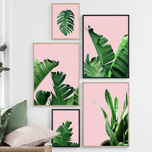 Green Pink Tropical Plants Leaves Wall Art Canvas Painting Nordic Posters And Prints Wall Pictures For Living Room Club Decor 2024 - buy cheap