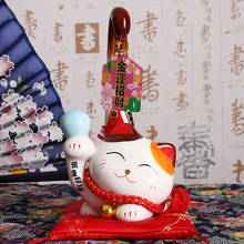 1 peça-estatueta decorativa estilo japonês maneki neko de cerâmica “lucky” com ornamento de desenhos animados ”de margem de cauda longa para gato. 2024 - compre barato