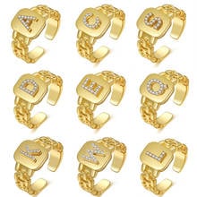 A-Z Alphabet Initials CZ Women Ring Letters Gold Color Open Cuff Lady Finger Ring Wedding Punk Chunky Adjustable Signet Trendy 2024 - buy cheap