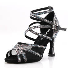 WUXIJIAO/танцевальная обувь для латинских танцев; женская обувь для сальсы; Шелковая атласная танцевальная обувь; блестящие стразы; профессиональная танцевальная обувь; бальные туфли с мягкой подошвой 2024 - купить недорого