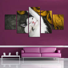 Home Decoration Hd Print Pictures 5 Pcs Cute Animal Kitten Wall Artwork Modular Poster Canvas Painting For Living Room Framed 2024 - buy cheap