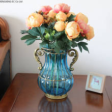 Ваза из прозрачного стекла для сухих цветов, голубая ваза в европейском стиле, украшение для дома, гостиной 2024 - купить недорого