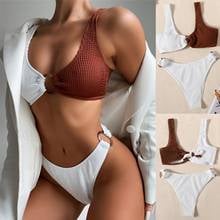 Swimming Beach Bathing Suit Swimwear Two-Piece Texture Backless Solid Color Bikini Swimwear Beachwear Summer Female 2024 - buy cheap