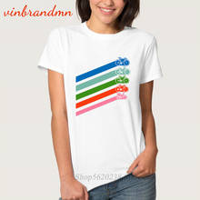 Camiseta feminina estampada retrô, t-shirt de algodão com listras, estilo harajuku para mulheres, uso ao ar livre, mtb 2024 - compre barato