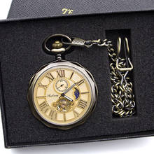 Luxury High Quality Golden Moon Phase Mechanical Pocket Watch Roman Number Tourbillon Dial Pendant Chain Men Women PJX1398 2024 - buy cheap
