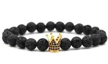 8mm ojk5 elástico ajustado naturaleza negro piedra volcánica lava cuenta micro pave Crown cz cubic zirconia pulsera 2024 - compra barato