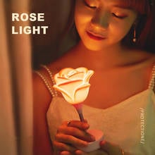 Luminária de mesa usb com flores de rosas, luz noturna led com toque regulável lâmpada de mesa 3 brilhos romântico de silicone, atmosfera de cabeceira para quarto 2024 - compre barato