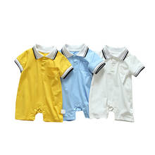 Bebê meninos macacão turn-down colarinho macacão infantil verão manga curta bebê recém-nascido meninos meninas roupas da criança outfit 2024 - compre barato