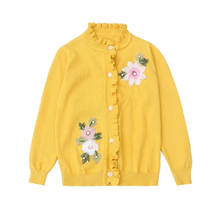 Suéter de manga larga para niñas pequeñas, Chaqueta de punto bordada con flores para niños, suéteres de primavera, ropa para niñas pequeñas, 3-14T 2024 - compra barato
