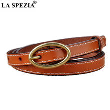 LA SPEZIA Vintage Women Belt Real Leather Brown Thin Pin Buckle Waist Belts Women Pants Belt for Jeans Accessories Ceinture 2024 - buy cheap