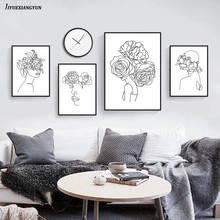 Simples menina arte da parede pintura em tela preto branco linha arte imagem abstrata impressão e cartaz para sala de estar decoração casa 2024 - compre barato