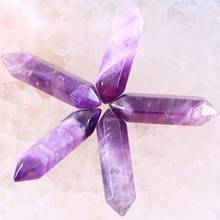 5 unids/lote 8x3 2MM piedra púrpura Natural de cristal Hexagonal curación señaló Reiki Chakra sin agujero de perforación en forma de grano colgante K378 2024 - compra barato