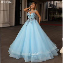 Mint Blue Ball Gown Long Evening Dress Formal Occasion Prom Party Dresses High Quality Appliques Organza Women Gown Abendkleider 2024 - buy cheap