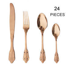 24Pcs/Set Rose Dinnerware Set Black Tableware Set 304 Stainless Steel Dinner Set Knife Fork Spoon Flatware Mirror Cutlery Set 2024 - buy cheap