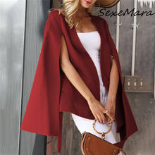 Casaco de cashmere feminino, capa elegante com mangas de morcego abertas, moda inverno 2019 2024 - compre barato