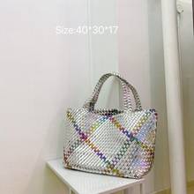 Bolsas femininas de tecido artesanal, bolsa de mão grande de couro sintético 2024 - compre barato