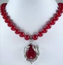 Fashion jewelry Free Shipping   10mm Red Ruby Round Beads Gems Oval Pendant Necklace 18" 2024 - buy cheap