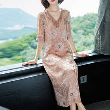 Женское длинное платье из натурального шелка, элегантное приталенное платье в винтажном стиле, Zjt2549, лето 2021 2024 - купить недорого