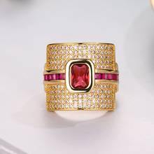 Luxury big palace 925 Sterling silver 14K gold Plated Garnet gemstone wedding Rings for Women engagement bridal jewelry finger 2024 - buy cheap