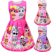 Новая модная мультяшная кукла Lol Surprise, платье без рукавов с круглым вырезом для девочек, детская жаккардовая плиссированная юбка, летнее платье 2024 - купить недорого