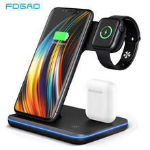 15W 3 in 1 Qi QC 3.0 Fast Wireless Charger Holder Dock Station For iPhone 12 11 Pro XS XR X 8 Apple iWatch SE 6 5 4 3 2 AirPods 2024 - buy cheap