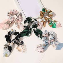 Korean Floral Bow Hair Ties Scrunchies Satin Silk Ponytail Holders Hair Rope Printed Elastic Hair Bands women Hair Accessories 2024 - buy cheap