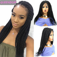 Peluca de cabello sintético para Mujeres Afro, cabellera larga con malla frontal trenzada, color marrón Borgoña de 18 ", resistente al calor 2024 - compra barato