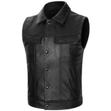 Motorcycle Men's Casual Cowhide Genuine Vest Motor Biker Real Leather Waistcoat Sleeveless Jacket S-5XL 2024 - buy cheap