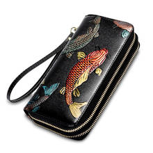 Genuine Leather Women Wallet Female Long Clutch Lady Wallet  Magic Zipper Coin Purse Rfid Luxury Brand Fish Pattern Money Bag 2024 - buy cheap