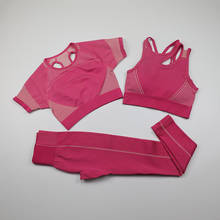 3 Piece Seamless Yoga Sets Women Gym Clothes Short Sleeve Crop Top Sports Bra High Waist Leggings Fitness Clothing Sportswear 2024 - buy cheap