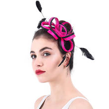 Women Hot Pink Headband Ladies Feather Sinamay Hat Fascinator With Hair Combs Accessories Wedding Bride Occasion Party Headdress 2024 - buy cheap