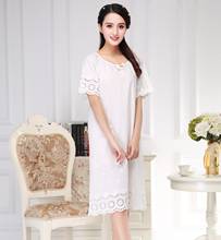 Vestido de princesa holgado de manga corta para mujer, ropa de lencería íntima para el hogar, 100% algodón bordado, versión coreana, Verano 2024 - compra barato