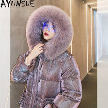 AYUNSUE модная зимняя женская куртка 2020 Корейская длинная теплая Женская парка с воротником из натурального Лисьего меха блестящее пальто со звездами женская одежда 2024 - купить недорого