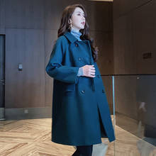 2020 Autumn Winter New Women's Casual Red Wool Blend Trench Coat Oversize Double Breasted Blue Long Coat With Belt 2024 - buy cheap