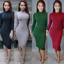 Woman Summer Dress 2021  European And American Long-Sleeved Sexy Women's Nightclub Solid Color Dresses Vestidoes SJ8046 2024 - buy cheap