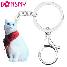 Bonsny Acrylic Christmas Scarf Wirehair Cat Kitten Key chains Rings Animal Keychain For Women Girl Bag Car Purse Decoration Gift 2024 - buy cheap