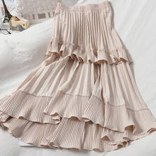 2021 New Autumn Pleated Skirt High Waist Irregular Hem Flouncing Women Long Skirts Women Fashion Faldas Jupe Femme 2024 - buy cheap