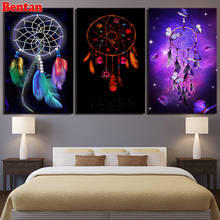 5d diy pintura diamante sonho apanhador pena borboleta 3 pçs quadrado completo redondo diamante bordado strass pintura mosaico 2024 - compre barato