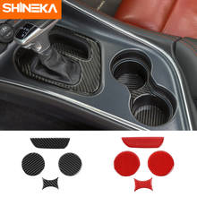 Shineka acessórios de fibra carbono para challenger carro shift painel copo titular guarnição capa adesivos para dodge challenger 2015 + 2024 - compre barato