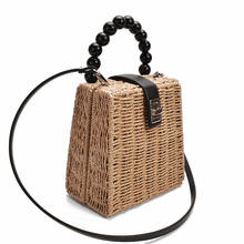 Fashion Rattan Box Women Shoulder Bags Beading Handle Wicker Woven Lady Handbags Summer Beach Straw Bag Female Crossbody Purses 2024 - buy cheap