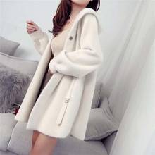 Women 2022 Winter Imitation Mink Velvet Hodded Coats Ladies Loose Thick Warm Knit Cardigan Female Casual Sweet h Jacket B151 2024 - buy cheap