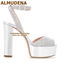 ALMUDENA Silver Gold Bling Bling Crystal Sandals Metallic Chunky Heels Platform Dress Shoes Sparkling Rhinestone Wedding Shoes 2024 - buy cheap