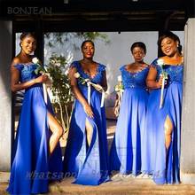 Royal Blue Bridesmaid Dresses 2021 Lace A Line Split Floor Length Chiffon African Bridesmaid Dress Plus Size for Women Wedding 2024 - buy cheap