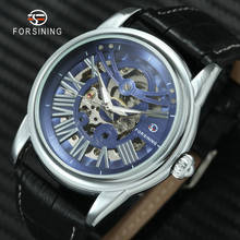 FORSINING Fashion Causal Auto Mechanical Watch Men Leather Strap Blue Skeleton Big Number Creative Mens Watches Top Brand Luxury 2024 - buy cheap