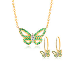 Sa silverage conjuntos de joias, colar e brincos, design de borboleta verde, 925 de prata esterlina 2024 - compre barato