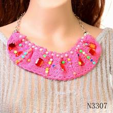 Fashion New Pink Pearl Bead Chain Collar Necklace Crystal Big Pendant Lace Choker Necklace for Women Jewelry 2024 - buy cheap