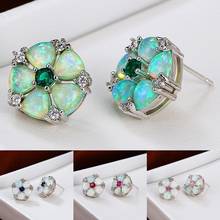 Luxury Female White Opal Stone Earrings Charm Flower Small Stud Earrings For Women Elegant Pink Round Crystal Wedding Earrings 2024 - buy cheap