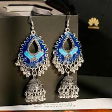 Ethnic Blue Flower Indian Jhumka Jewelry Vintage Bell Tassel Earring Boho Hanging Earrings For Women Pendientes 2024 - buy cheap